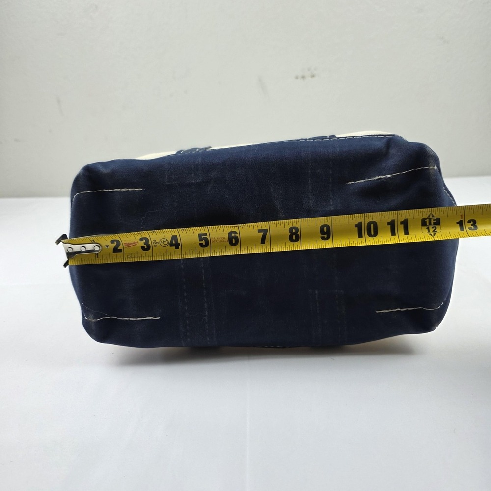 L.L. Bean Boat And Tote Bag Womens Small Beige Blue Canvas Zip Top Beach Casual - Picture 7 of 14